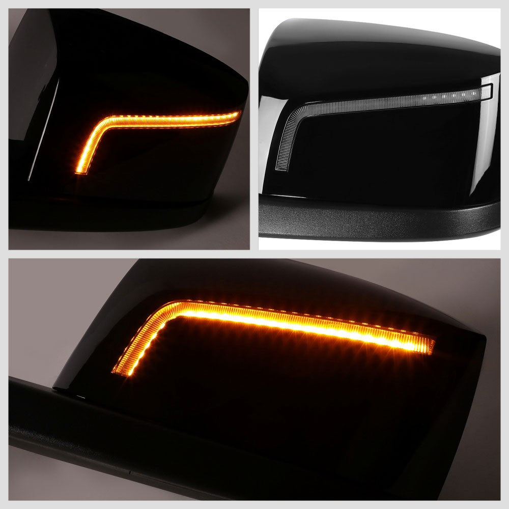 Black [Sequential L-Pattern LED Turn Signal] Manual Side View Mirror Assembly For 04-18 Volvo VN Series