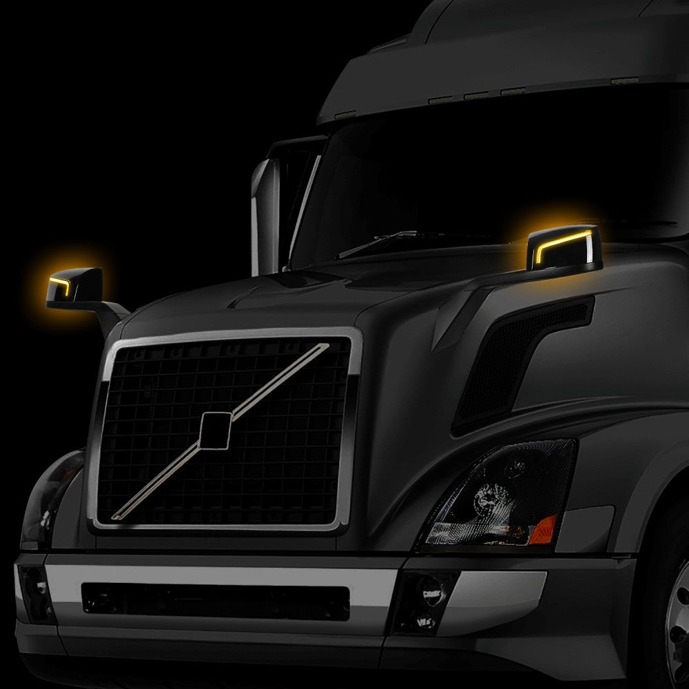 Black [Sequential L-Pattern LED Turn Signal] Manual Side View Mirror Assembly For 04-18 Volvo VN Series