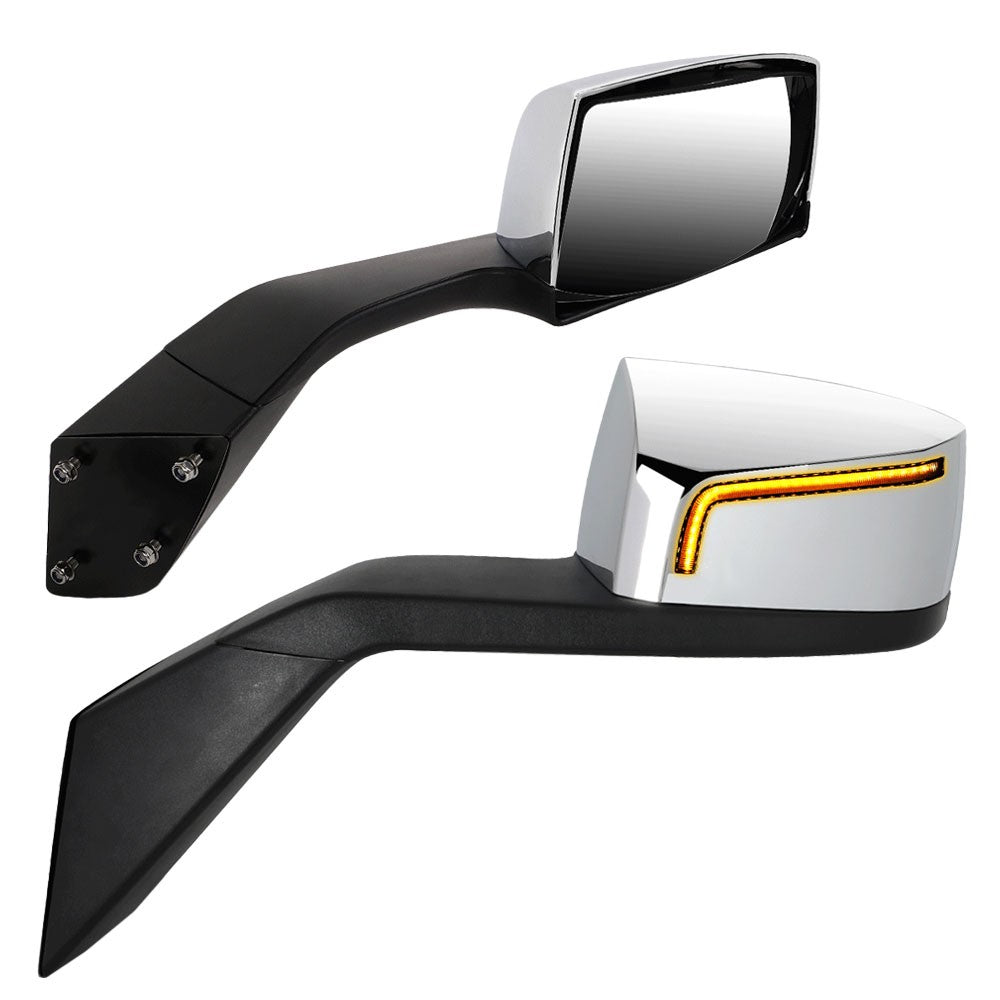 Chrome [Sequential L-Pattern LED Turn Signal] Manual Side View Mirror Assembly For 04-18 Volvo VN Series