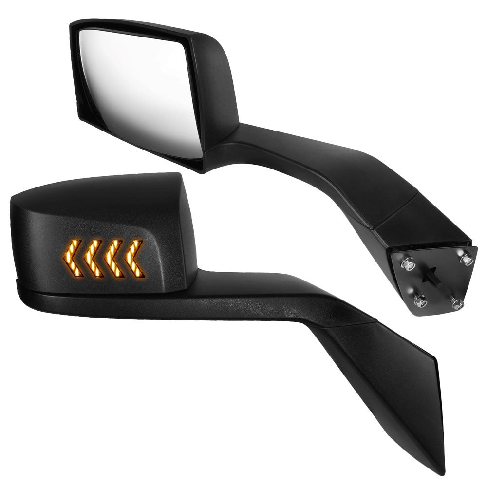 Black [Sequential 4-Arrow LED Turn Signal] Manual Side View Mirror Assembly For 04-18 Volvo VN Series