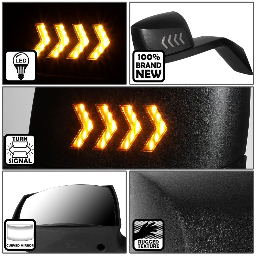 Black [Sequential 4-Arrow LED Turn Signal] Manual Side View Mirror Assembly For 04-18 Volvo VN Series