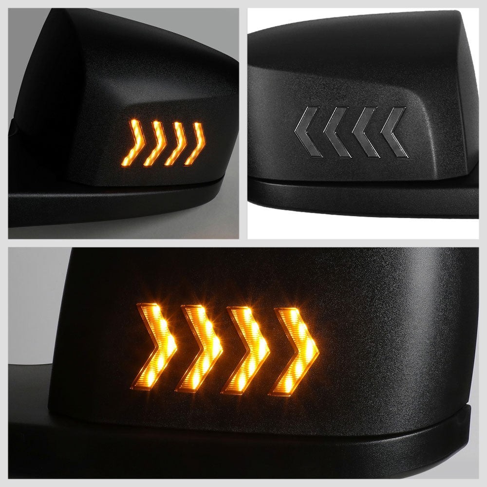 Black [Sequential 4-Arrow LED Turn Signal] Manual Side View Mirror Assembly For 04-18 Volvo VN Series