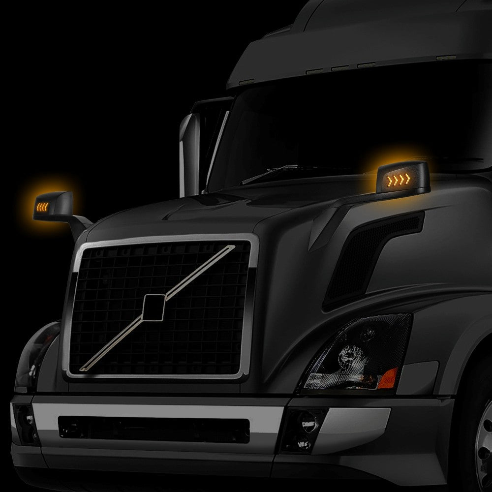 Black [Sequential 4-Arrow LED Turn Signal] Manual Side View Mirror Assembly For 04-18 Volvo VN Series