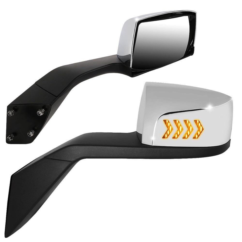 Chrome [Sequential 4-Arrow LED Turn Signal] Manual Side View Mirror Assembly For 04-18 Volvo VN Series