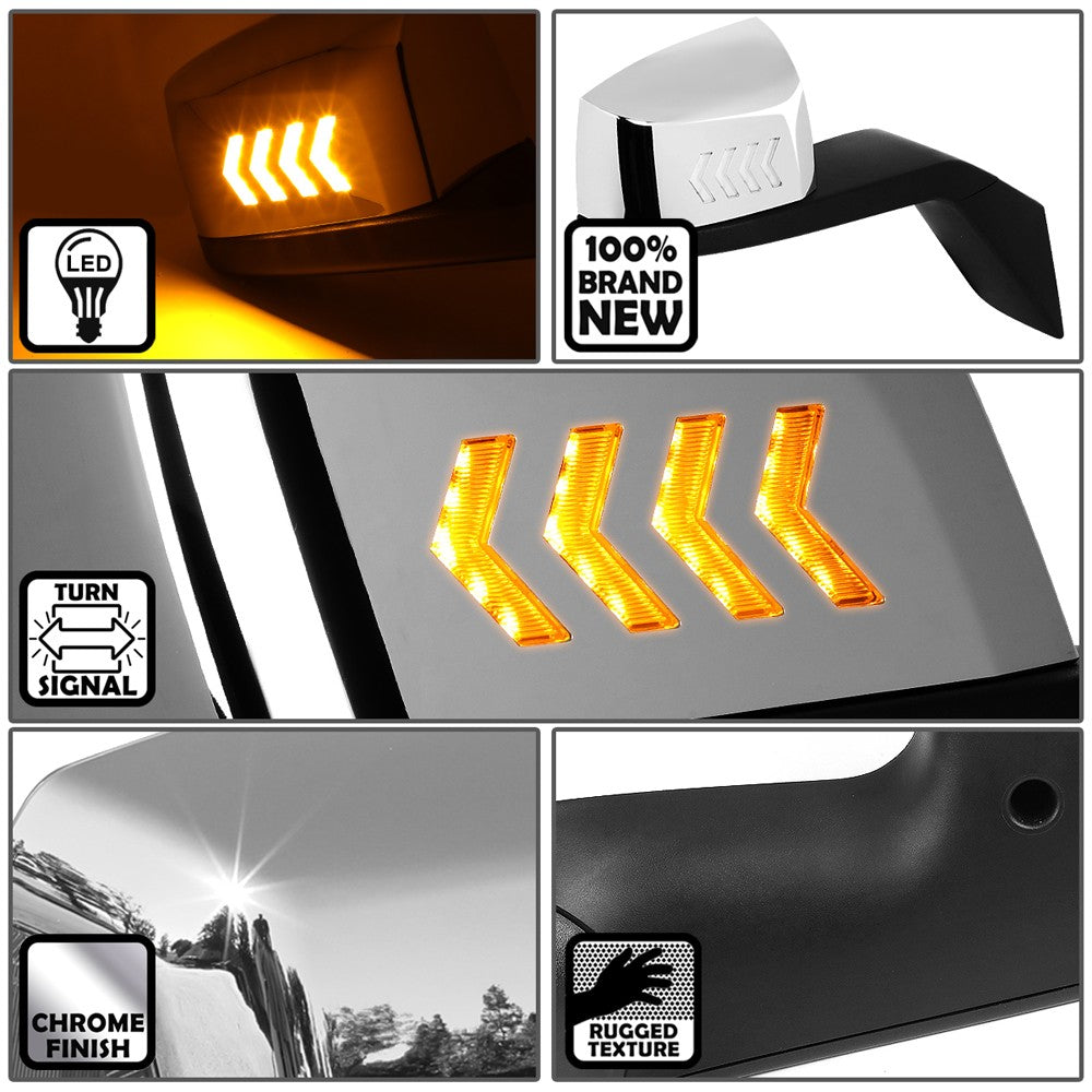 Chrome [Sequential 4-Arrow LED Turn Signal] Manual Side View Mirror Assembly For 04-18 Volvo VN Series