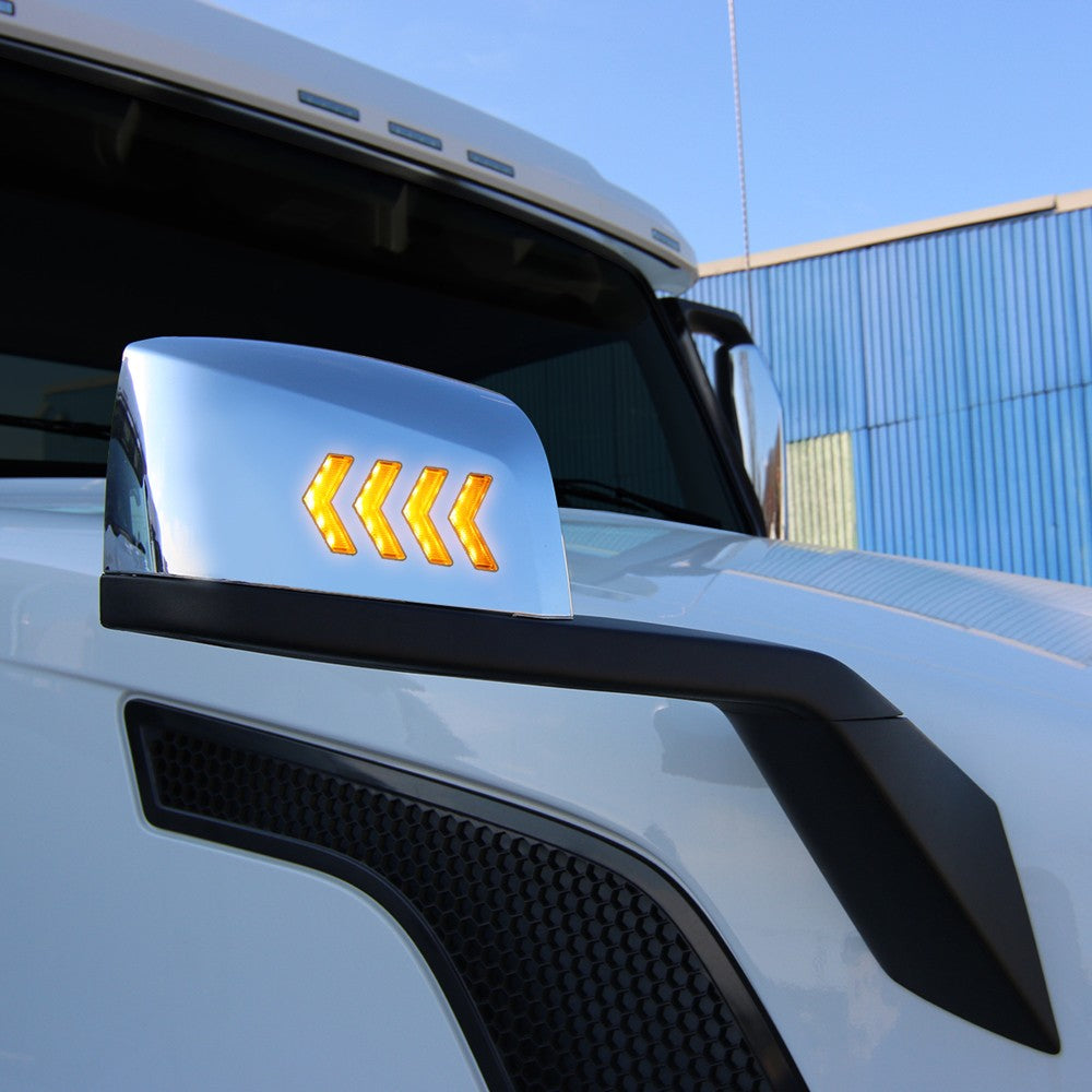 Chrome [Sequential 4-Arrow LED Turn Signal] Manual Side View Mirror Assembly For 04-18 Volvo VN Series