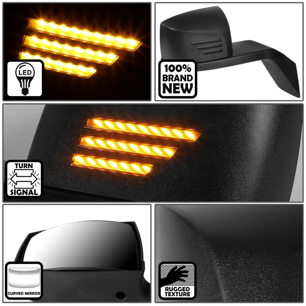 Black [Sequential 3-Strip LED Turn Signal] Manual Side View Mirror Assembly For 04-18 Volvo VN Series
