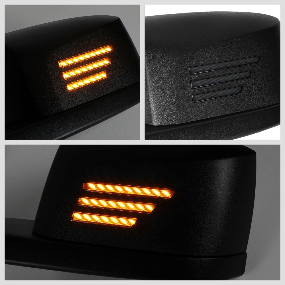 Black [Sequential 3-Strip LED Turn Signal] Manual Side View Mirror Assembly For 04-18 Volvo VN Series