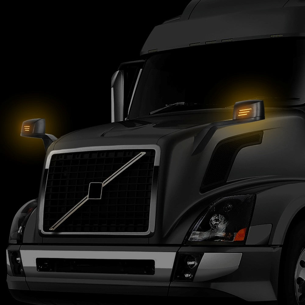 Black [Sequential 3-Strip LED Turn Signal] Manual Side View Mirror Assembly For 04-18 Volvo VN Series