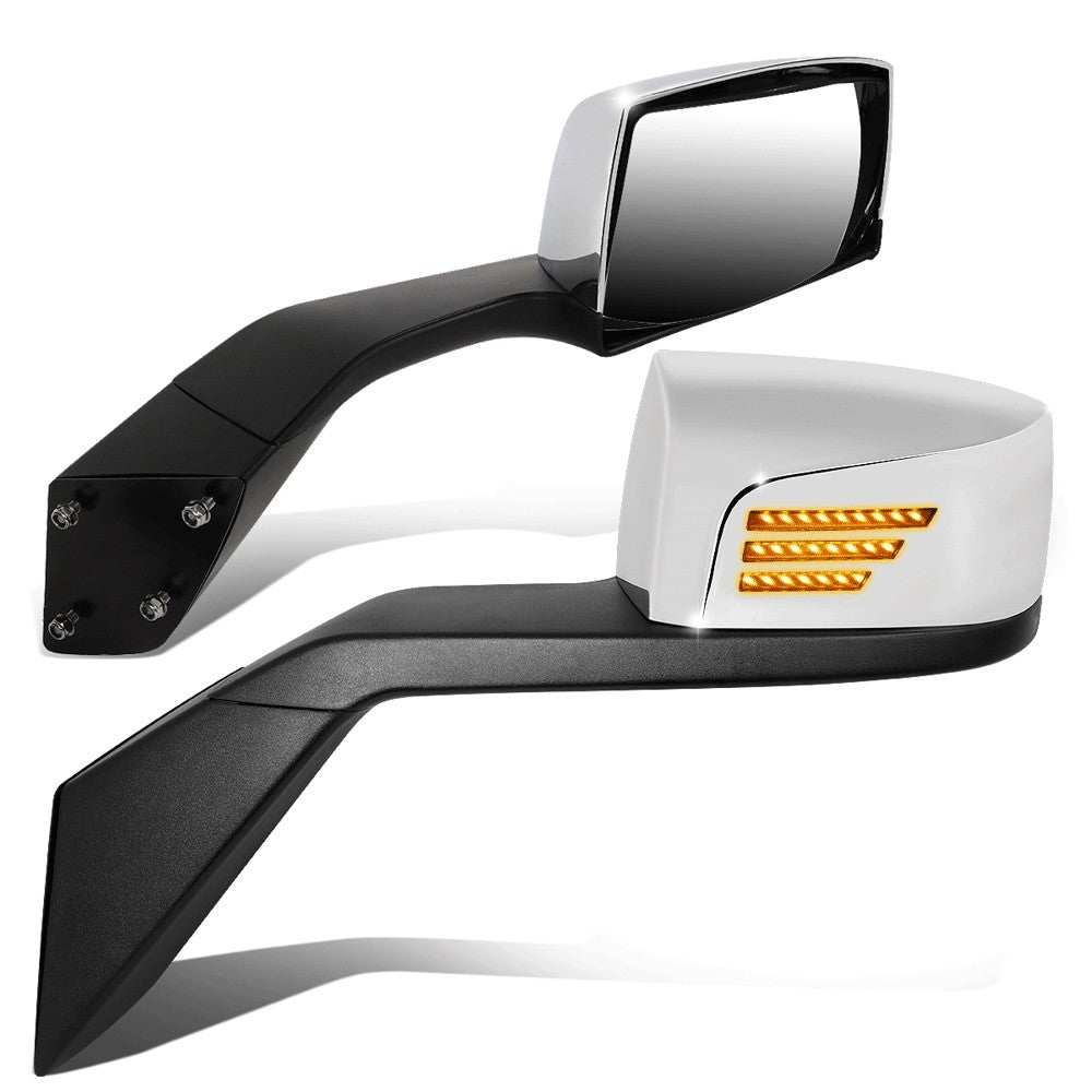 Chrome [Sequential 3-Strip LED Turn Signal] Manual Side View Mirror Assembly For 04-18 Volvo VN Series