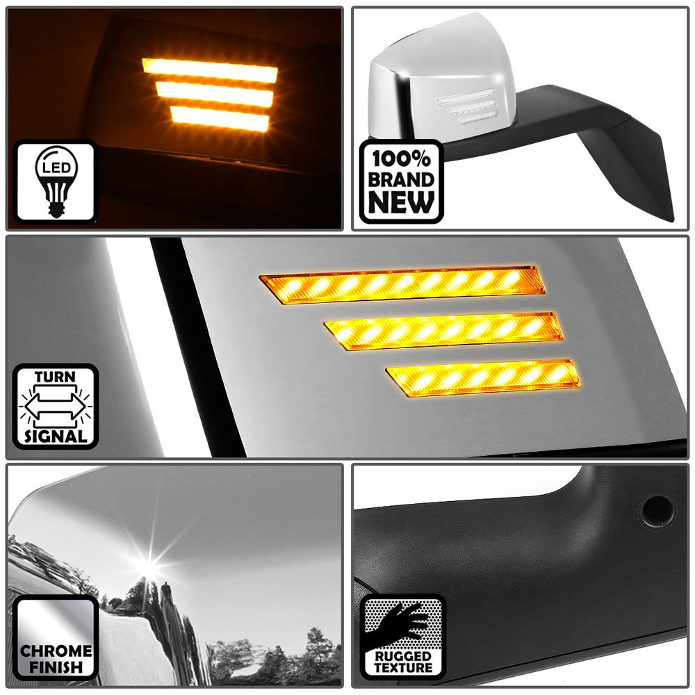 Chrome [Sequential 3-Strip LED Turn Signal] Manual Side View Mirror Assembly For 04-18 Volvo VN Series