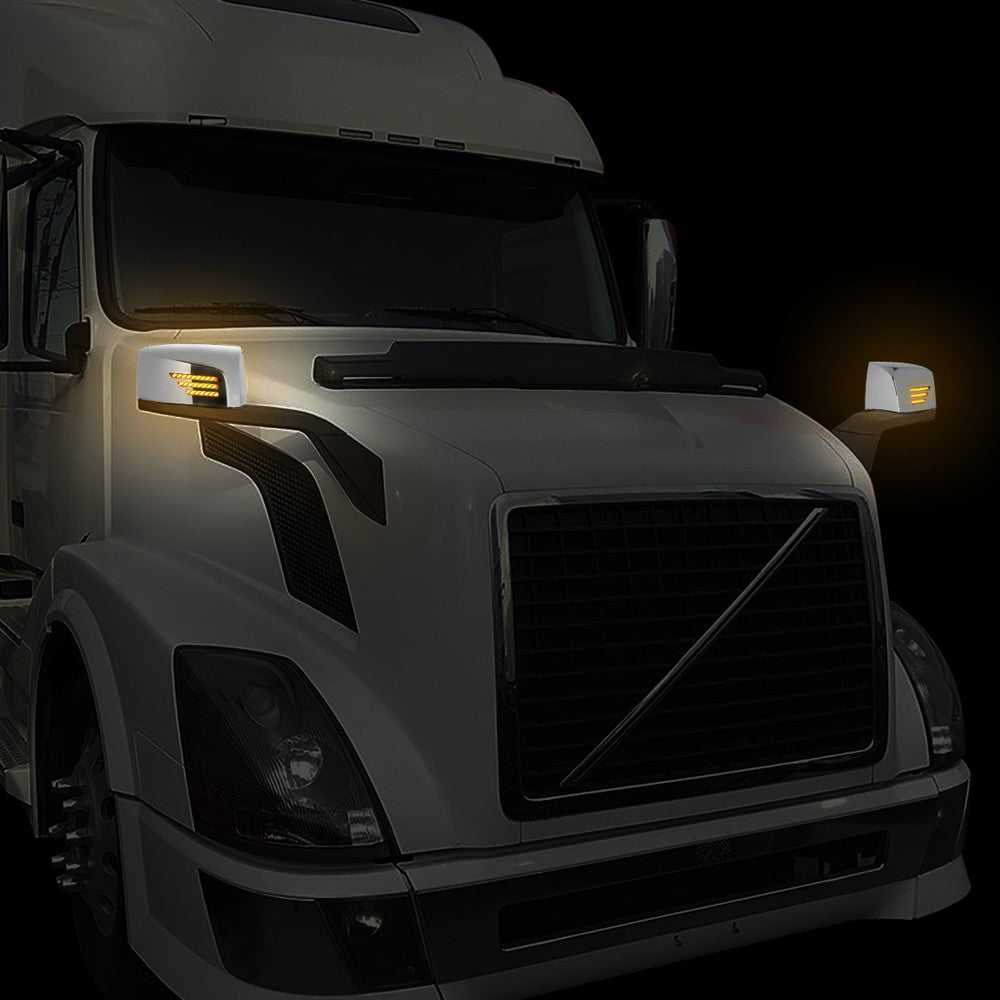 Chrome [Sequential 3-Strip LED Turn Signal] Manual Side View Mirror Assembly For 04-18 Volvo VN Series