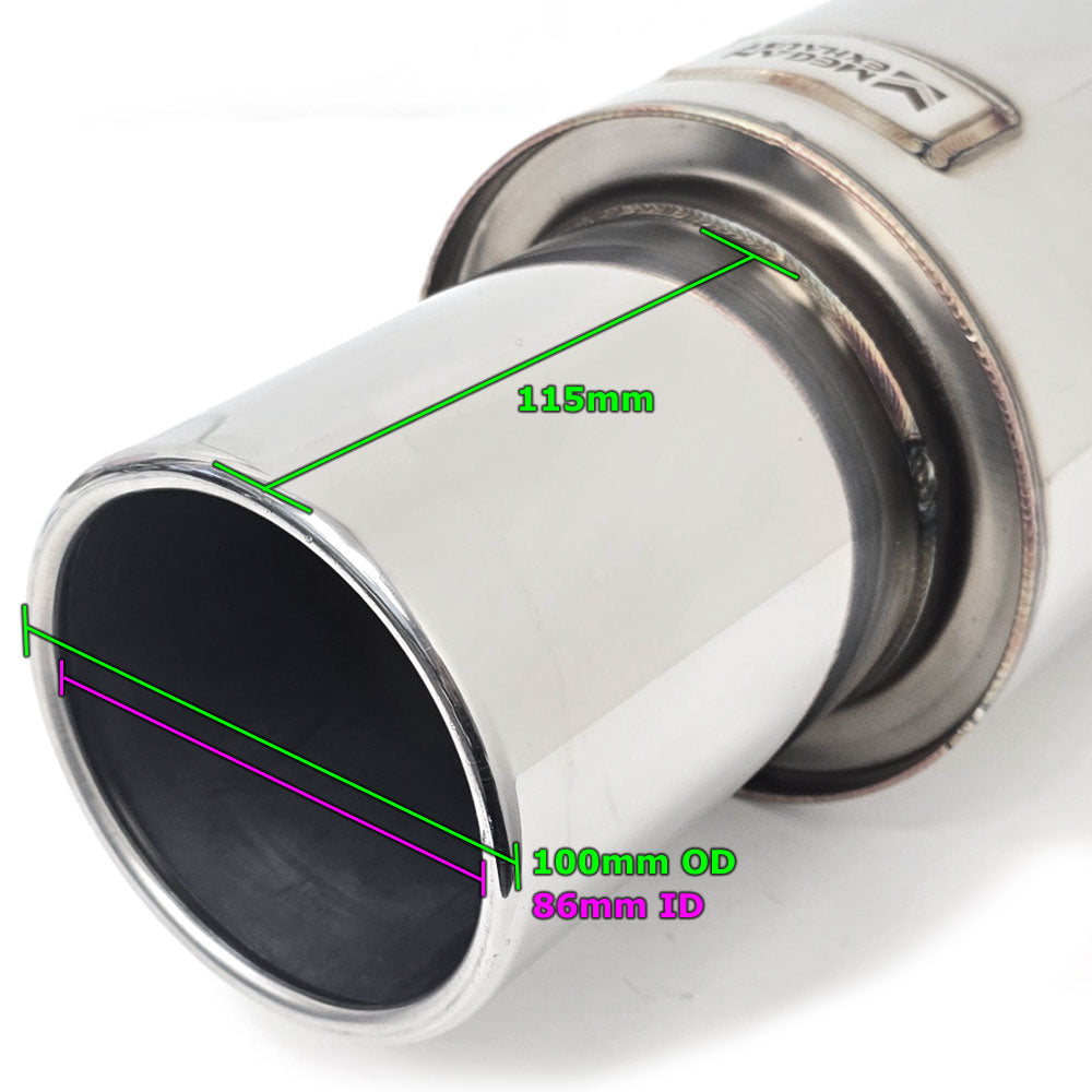 MR-MU-SPV25 Megan 2.5" Inlet Weld On Universal Exhaust Muffler 4" Inward In-Rolled Tip