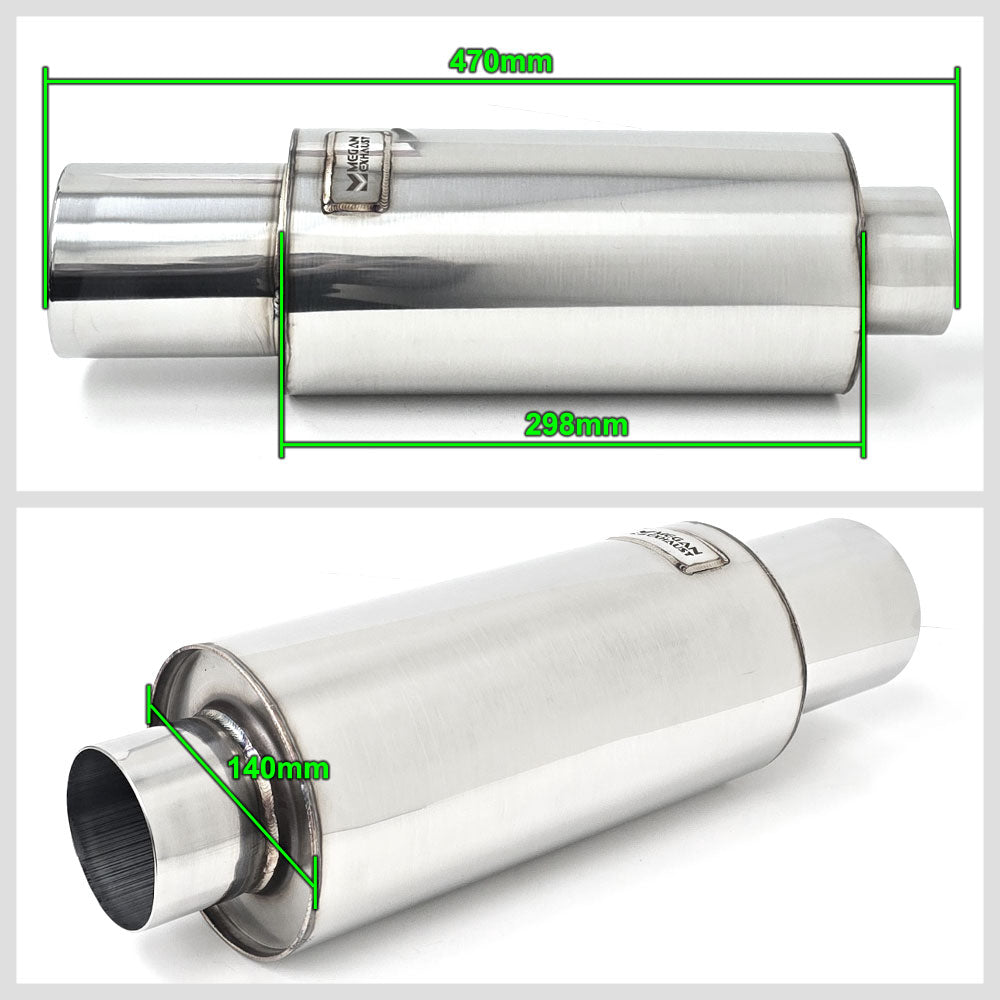MR-MU-SPV25 Megan 2.5" Inlet Weld On Universal Exhaust Muffler 4" Inward In-Rolled Tip