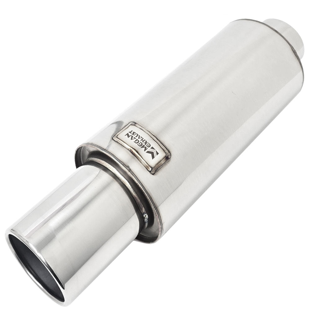 MR-MU-SPV3 Megan 3" Inlet Weld On Universal Exhaust Muffler 4" Inward In-Rolled Tip