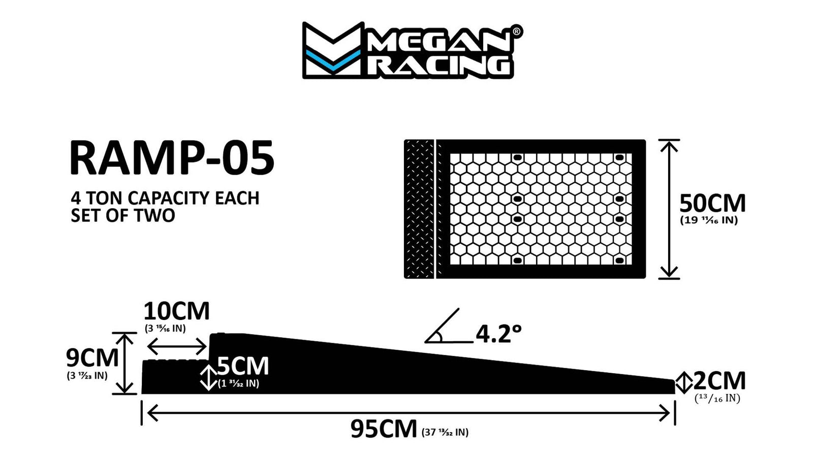 MR-RAMP-05 Megan Racing 2PC 8-Tons 9CM Raise Auto Drive-On Trailer Incline Ramps MR-RAMP-05