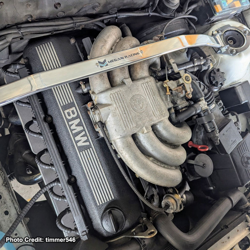 Megan Front/Rear Upper Polish Tower Brace Strut Bar For 82-91 BMW E30 3-Series MR-SB-E30FU-1P MR-SB-E30RU-1P