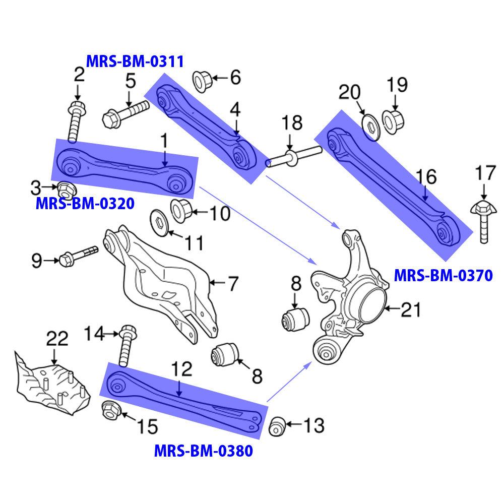 Megan MRS-BM-0320 Rear Upper Camber Kit (Front Section) For 12-21 BMW 1/2/3/4-Series F20 F21 F22 F23 F30 F31 F32 F33 F34 F36