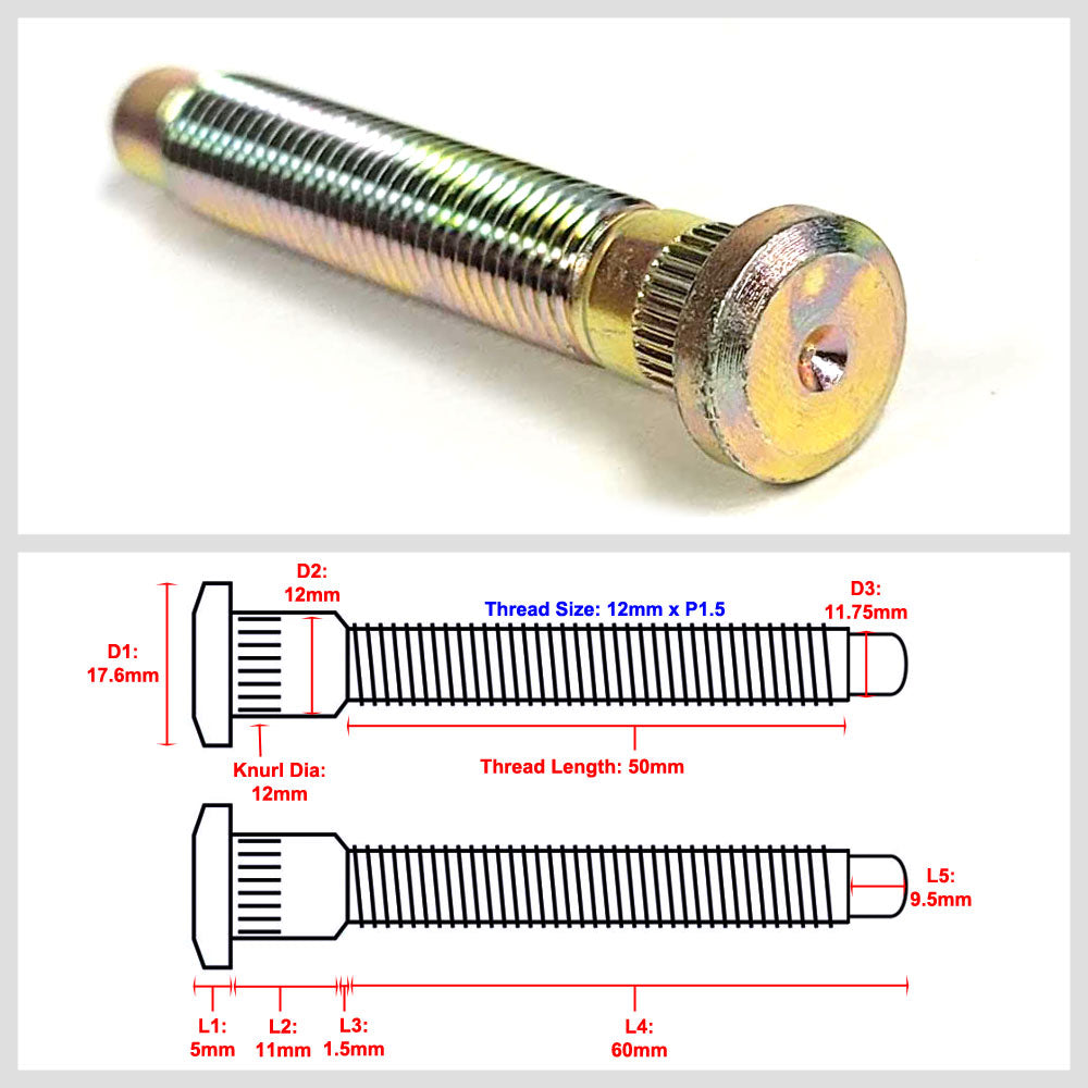 Megan 20PCs Gold Front/Rear Extended Wheel Studs For 88-00 Honda Civic EF/EG/EK MRS-HA-0391