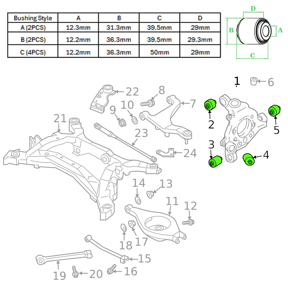 Megan Racing Silver Steel Rear Knuckle Bushings For 03-06 Infiniti G35
