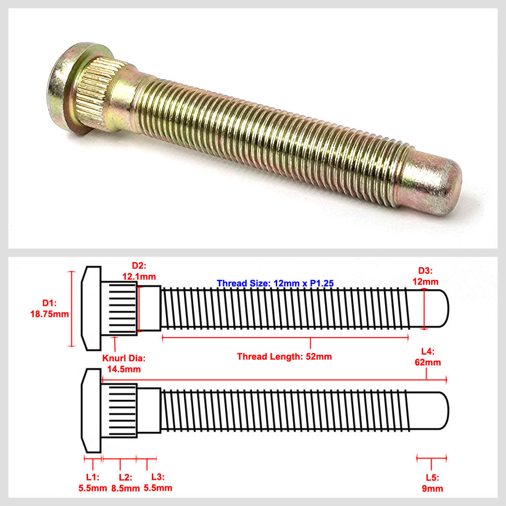 Megan 20PCs Gold Front & Rear Extended Wheel Studs For 13+ FR-S/BRZ/86 MRS-SC-0693