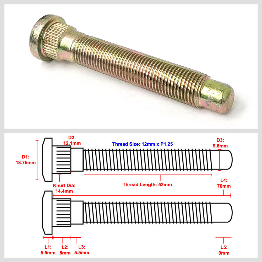 Megan 20PCs Gold Front/Rear Extended Wheel Studs For 93-07 Subaru Impreza GC/GD MRS-SU-0390