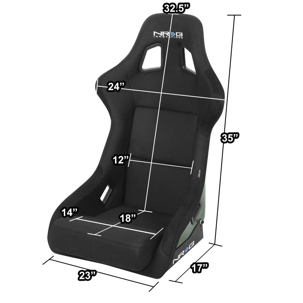 NRG-RSC-302CF-GN NRG RSC-302CF-GN Fixed Back Bucket (Large) Racing Seat+Slider Black/Green Carbon