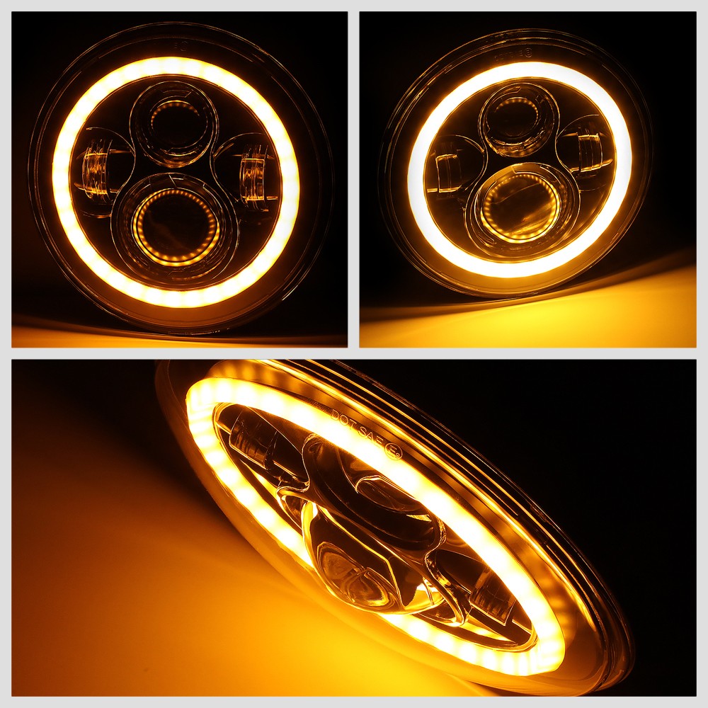 Amber Halo LED DRL Projector Black Housing Headlight For 18 Wrangler JK