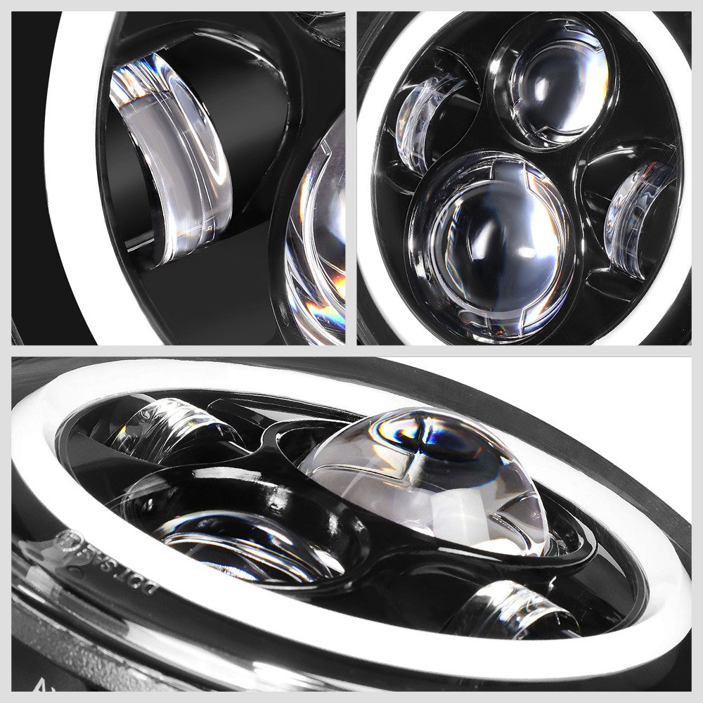 Amber Halo LED DRL Projector Black Housing Headlight For 18 Wrangler JK