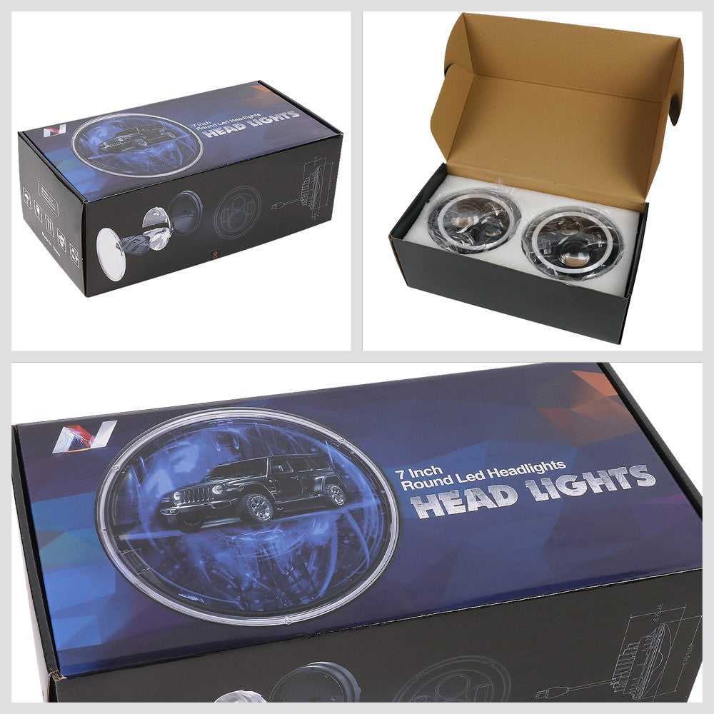 Amber Halo LED DRL Projector Black Housing Headlight For 18 Wrangler JK
