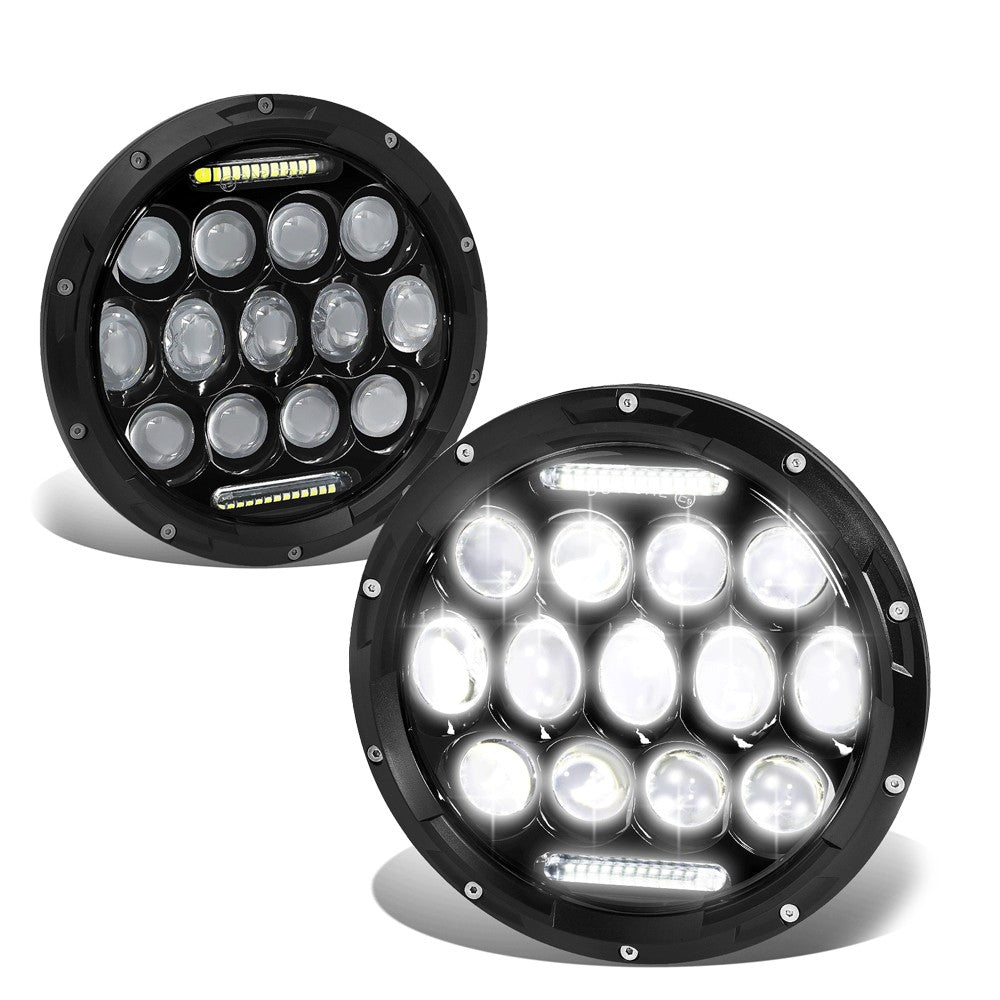 White Halo LED DRL Projector Black Housing Headlight For 18 Wrangler JK