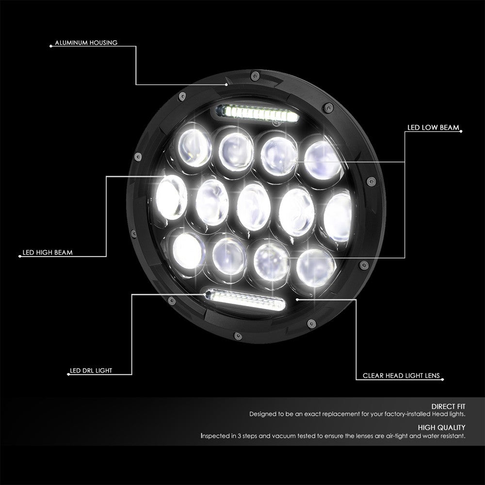 White Halo LED DRL Projector Black Housing Headlight For 18 Wrangler JK