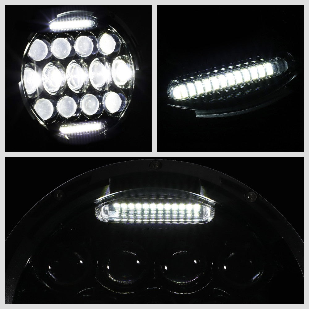 White Halo LED DRL Projector Black Housing Headlight For 18 Wrangler JK