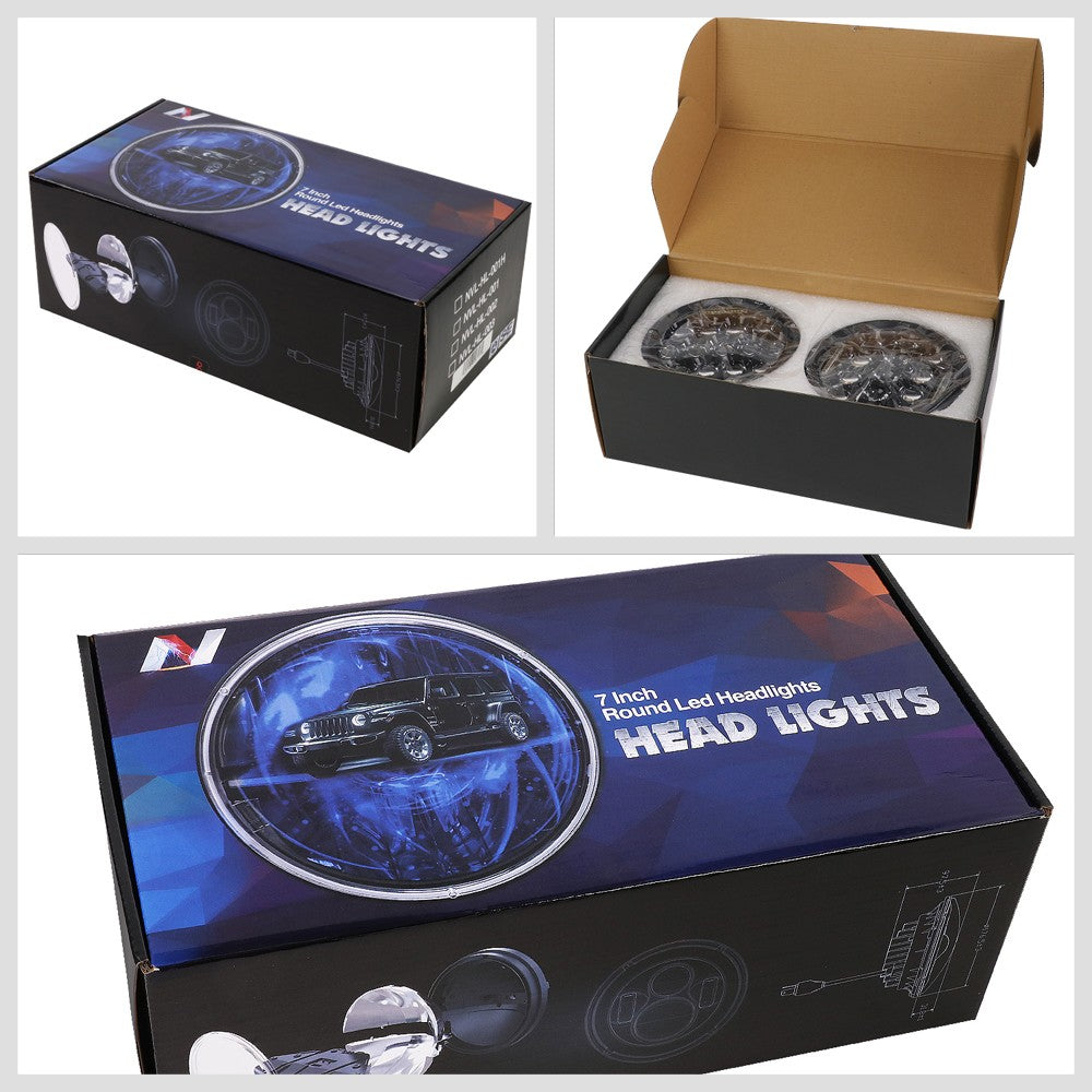 White Halo LED DRL Projector Black Housing Headlight For 18 Wrangler JK