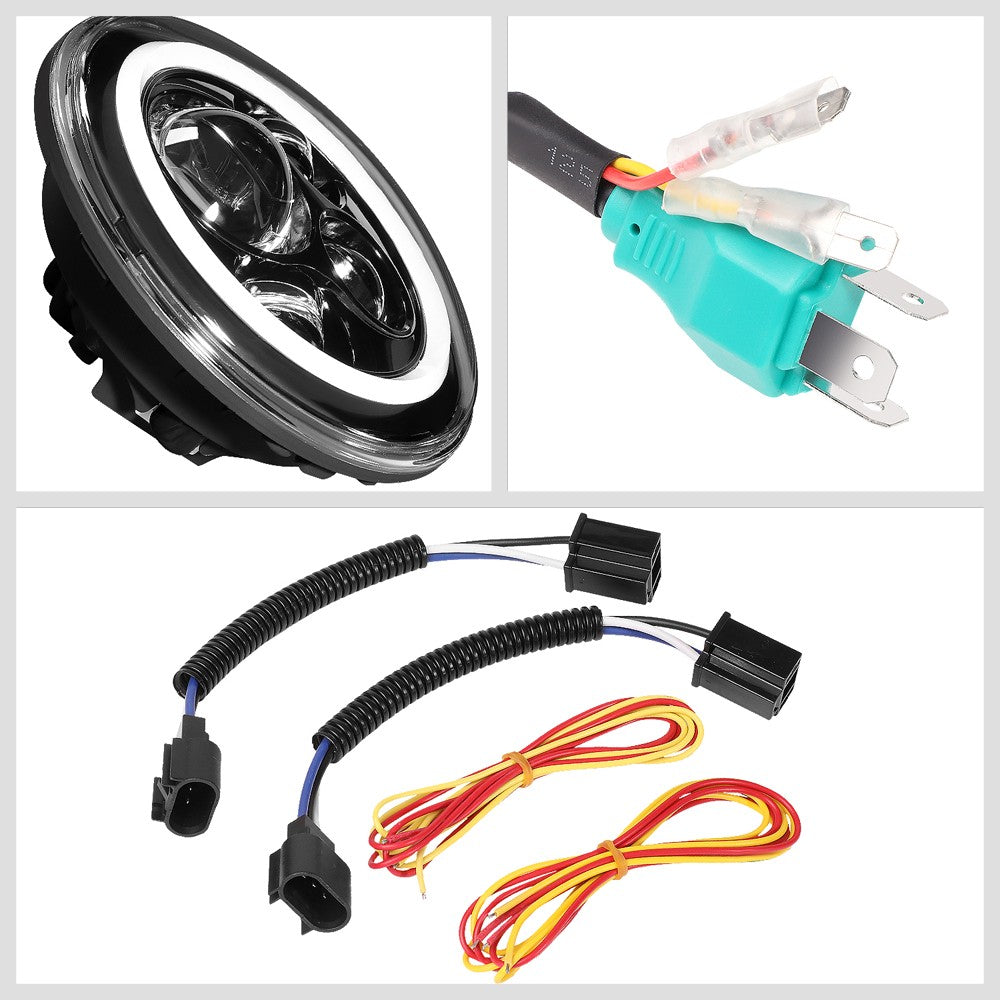 White Amber Halo LED DRL Projector Headlight+Fog Light For 18 Wrangler JK