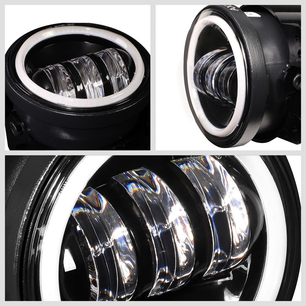 White Amber Halo LED DRL Projector Headlight+Fog Light For 18 Wrangler JK