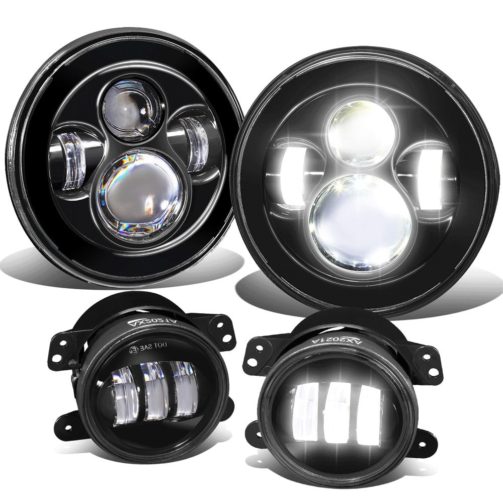 White Amber Halo LED DRL Projector Headlight+Fog Light For 07-17 Wrangler