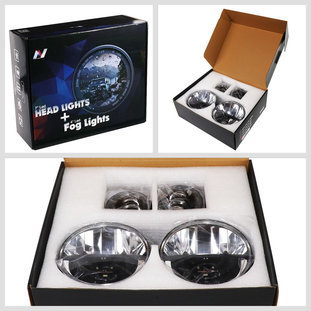 LED Reflector Housing Chrome Housing Headlight+Fog Light For 07-17 Wrangler