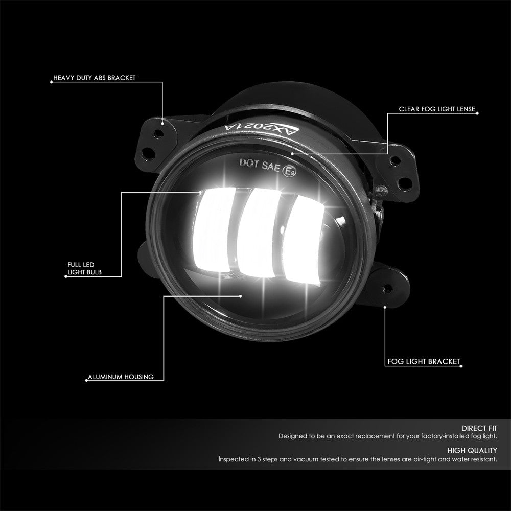 LED DRL Projector White LED Black Housing Headlight+Fog Light For 18 Wrangler JK
