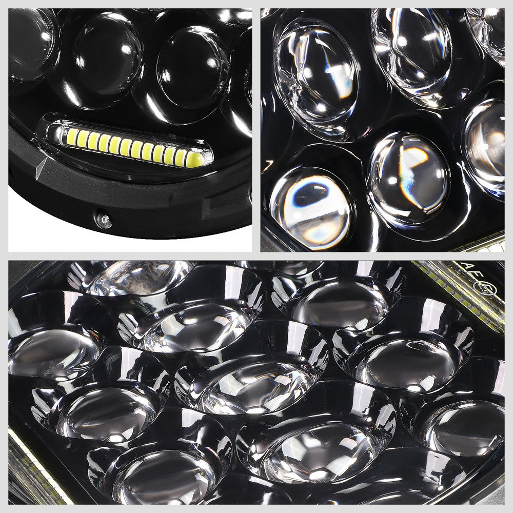 LED DRL Projector White LED Black Housing Headlight+Fog Light For 18 Wrangler JK