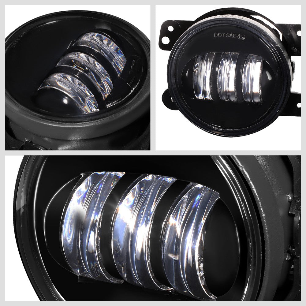 LED DRL Projector White LED Black Housing Headlight+Fog Light For 18 Wrangler JK