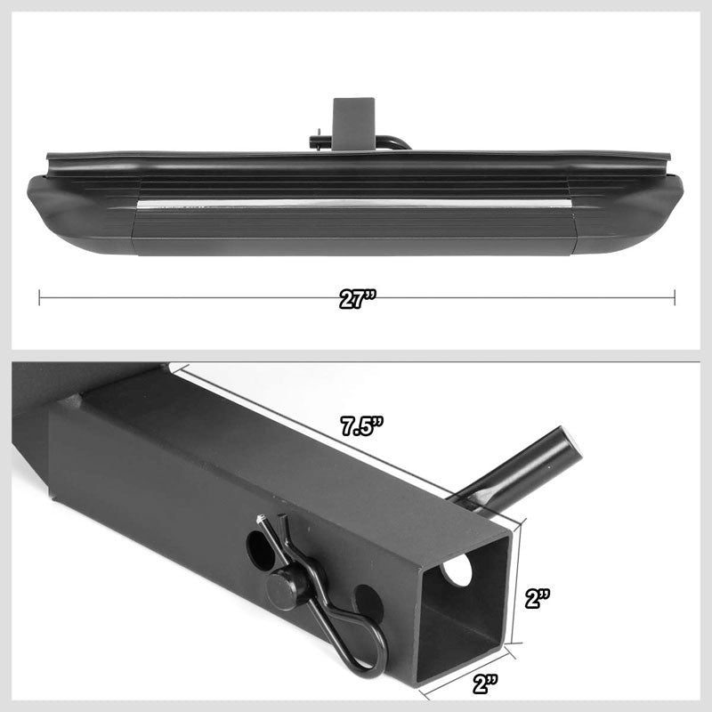 27"Long/4" Wide Square Bar Heavy Duty Tow Hitch Step Bar Black For 2" Receiver