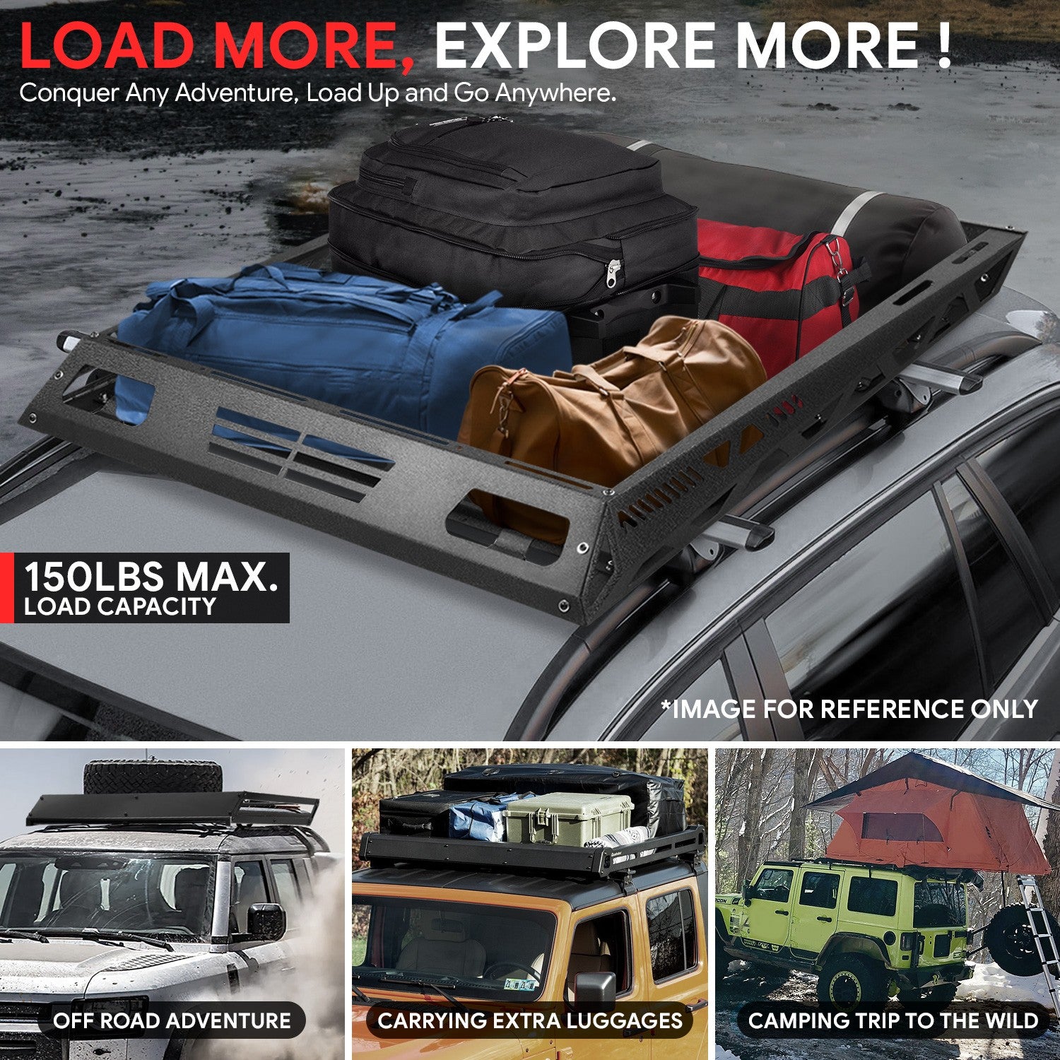 50"x31" Silver Aluminum Roof Rack Cargo Luggage Carrier Bracket+Crossbar For SUV