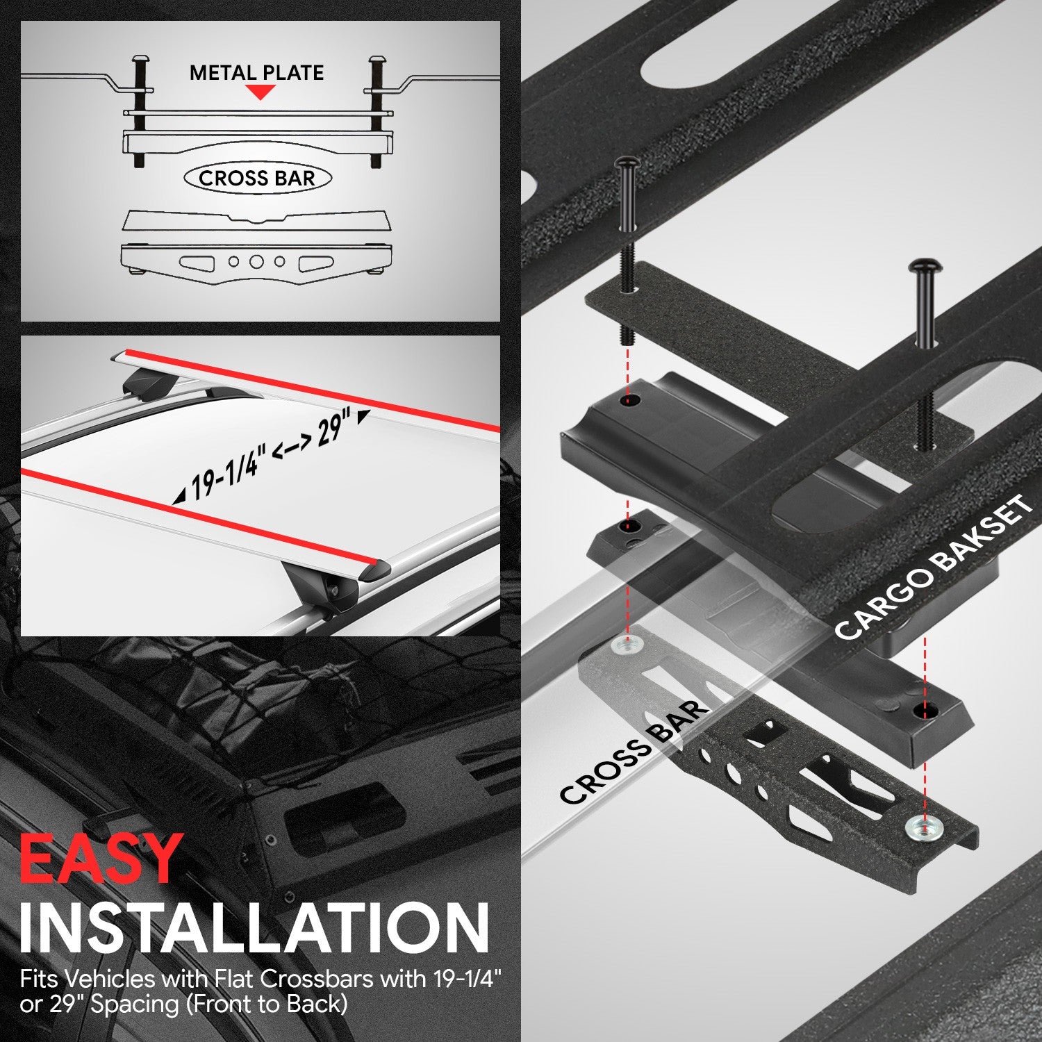 50"x31" Silver Aluminum Roof Rack Cargo Luggage Carrier Bracket+Crossbar For SUV