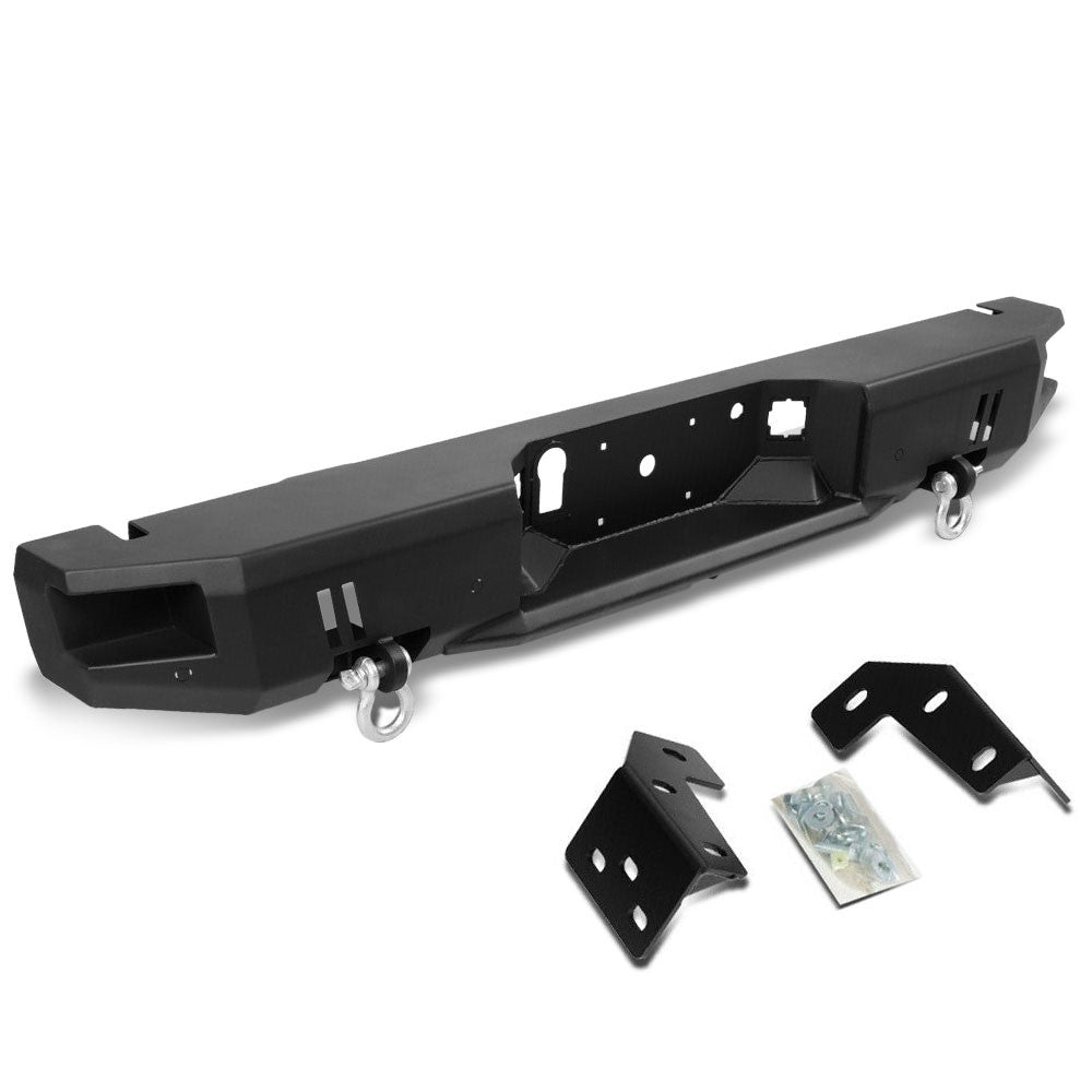 Black Steel Off Road Heavy Duty Rear Bumper+Dual D-Rings For 15-19 F-150 V6/V8