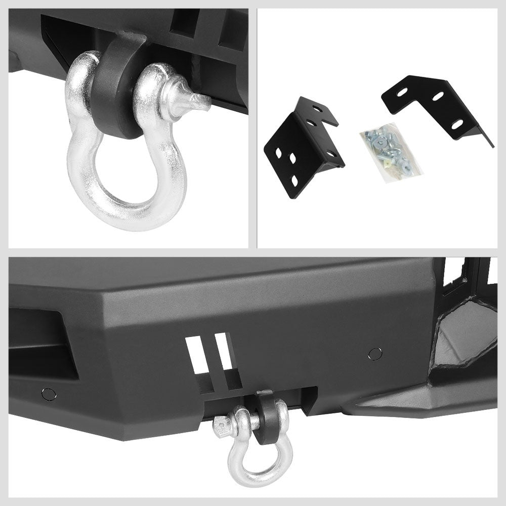 Black Steel Off Road Heavy Duty Rear Bumper+Dual D-Rings For 15-19 F-150 V6/V8