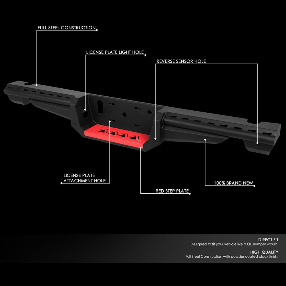 Black Steel Off Road Heavy Duty Rear Bumper For 17-19 Ford F-150 Raptor 3.5L V6