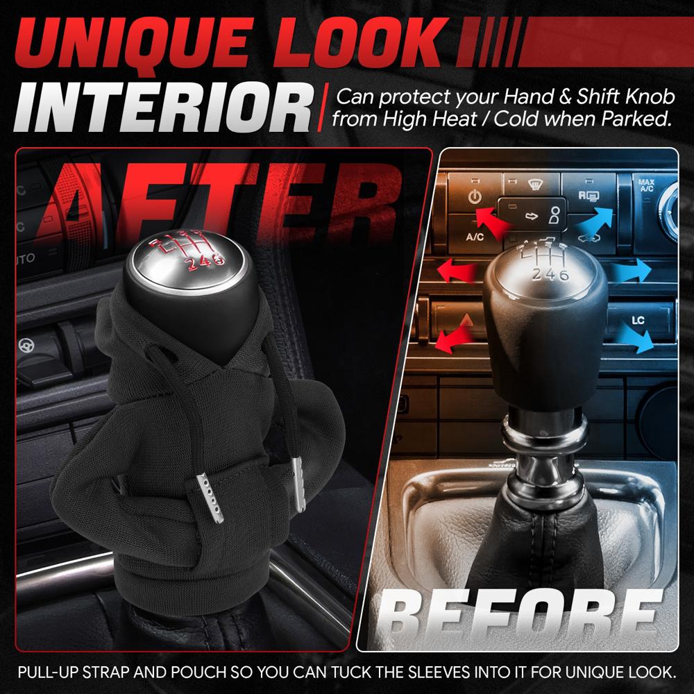 BFC-STKBC-HOOD-BK Universal Black 5.2" X 4.5" Hoodie Style Shift Knob Cover Protector 2.2" DIA