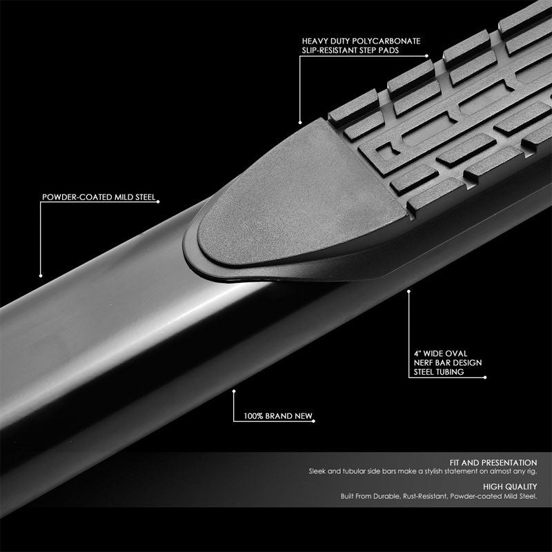 Curved End Oval Black Running Board Nerf Bar For 99-19 Silverado Standard Cab