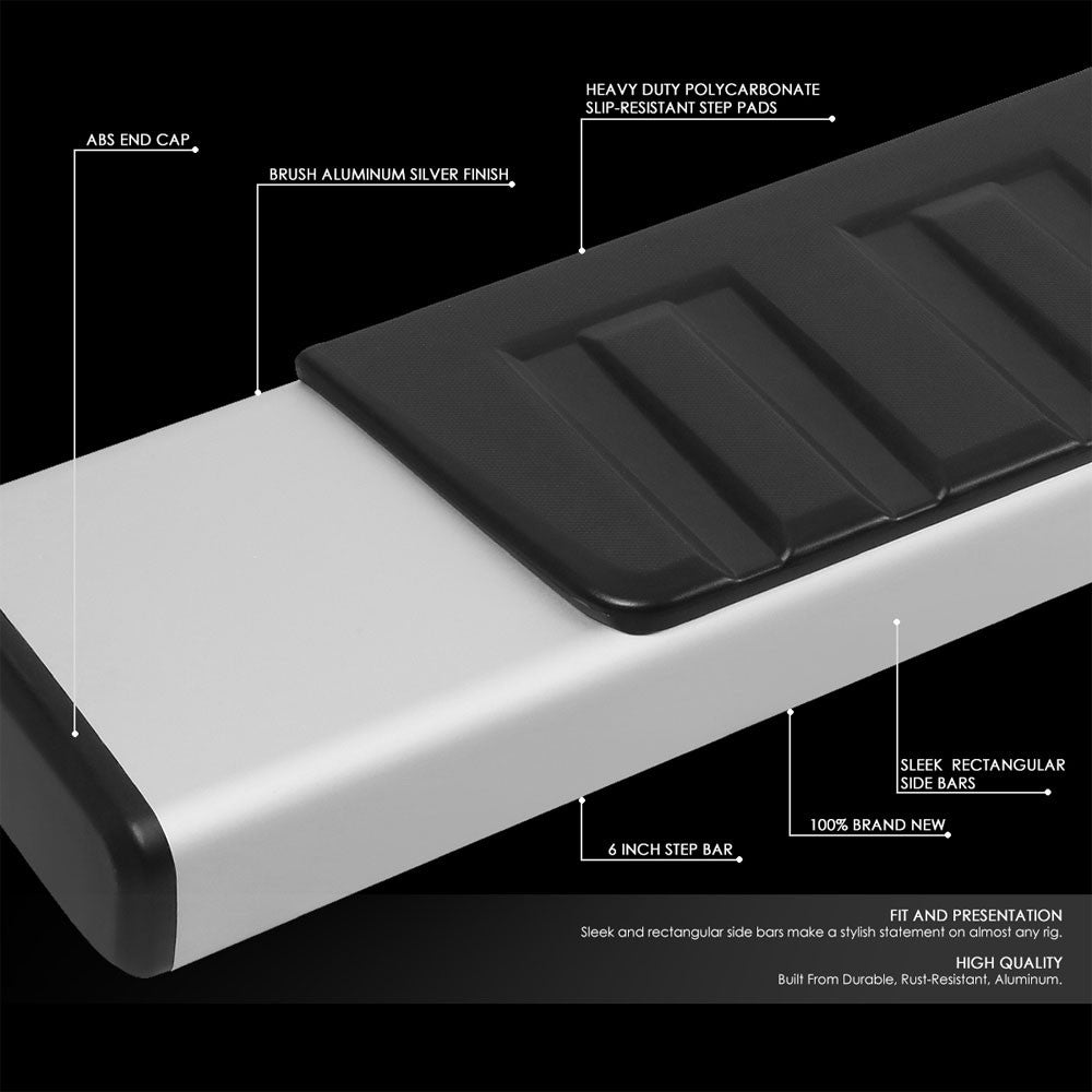 Extruded Flat BLK/SIL Running Board Nerf Bar For 07-18 Sierra 1500 Standard Cab